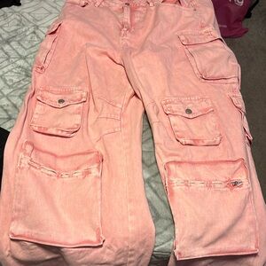 These are pink cargo jeans super cute. I also have these in  dark brown for sale
